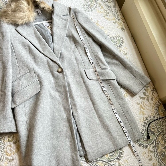 Topshop gray dress coat faux fur removable collar New size US 12 large - Picture 4 of 7